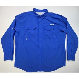 Columbia PFG Omni-Shade Shirt Mens 2XL Blue Roll‎ Tab Sleeve Nylon Limited Use
